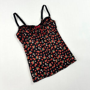 y2k D&G black bustier tank top with strawberry print